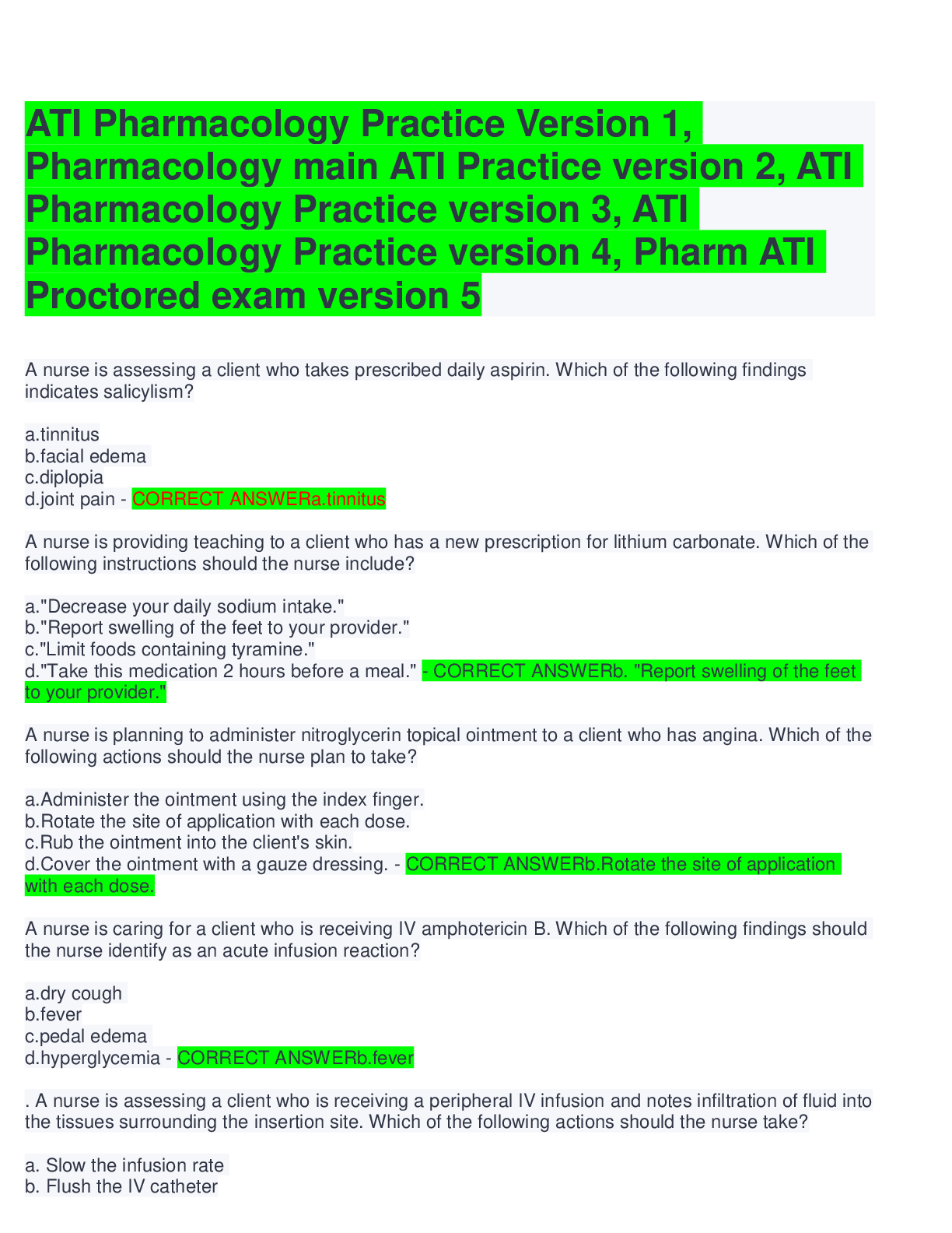 Preview image for ATI Pharmacology Practice Version 1, Pharmacology main ATI Practice version 2, ATI Pharmacology Practice version 3, ATI Pharmacology Practice version 4, Pharm ATI Proctored exam version 5